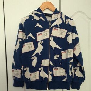 Mini Rodini Kids Blue Seal Print Zip-Up Hoodie size 9 to 11